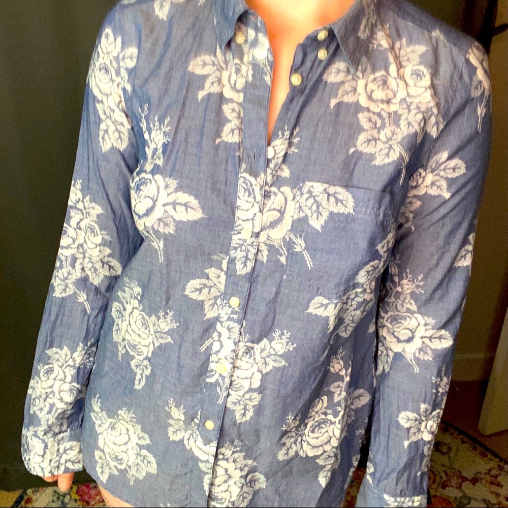 Gap Floral Denim Button Down Shirt